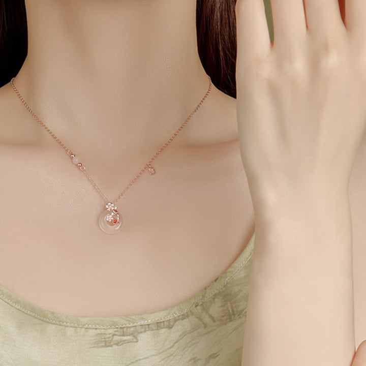 Collier pendentif positif en argent sterling 925 avec boucle de paix et poisson Koi et Buddha Stones en calcédoine et cristal rose