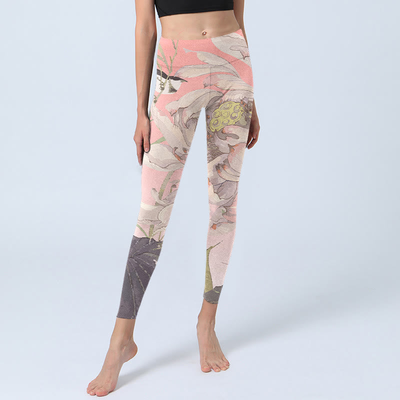 Pantalon de yoga pour femme avec legging de sport imprimé lotus blanc fané Buddha Stones - image 6