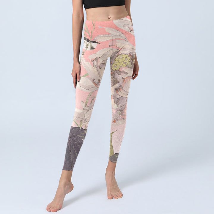 Pantalon de yoga pour femme avec legging de sport imprimé lotus blanc fané Buddha Stones - image 6