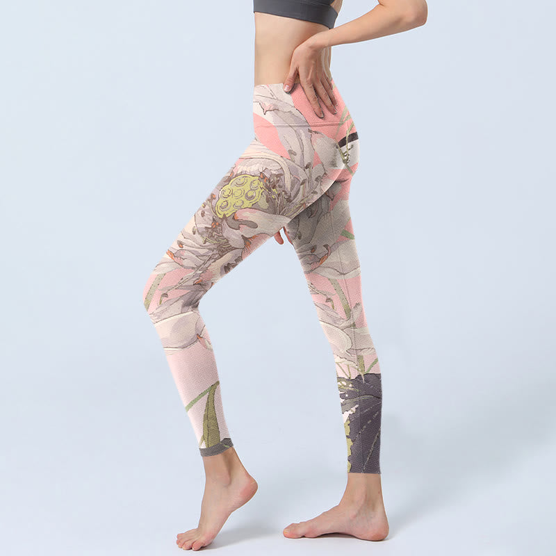 Pantalon de yoga pour femme avec legging de sport imprimé lotus blanc fané Buddha Stones - image 3