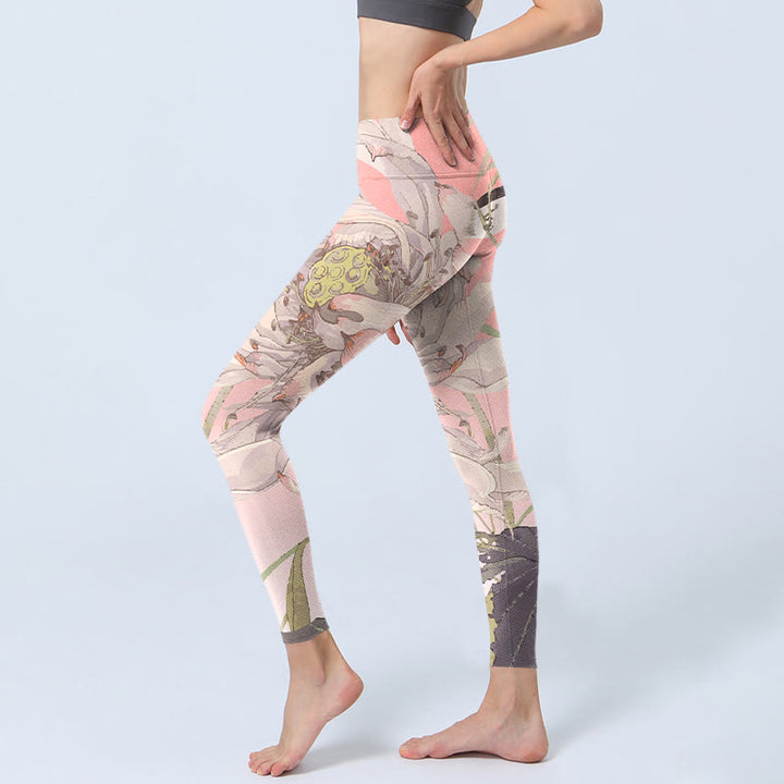 Pantalon de yoga pour femme avec legging de sport imprimé lotus blanc fané Buddha Stones - image 3
