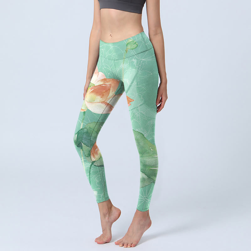 Leggings de sport à imprimé Buddha Stones Pantalon de yoga pour femme - Vert printemps moyen - US18，UK/AU22，EU50 (4XL) - image 1