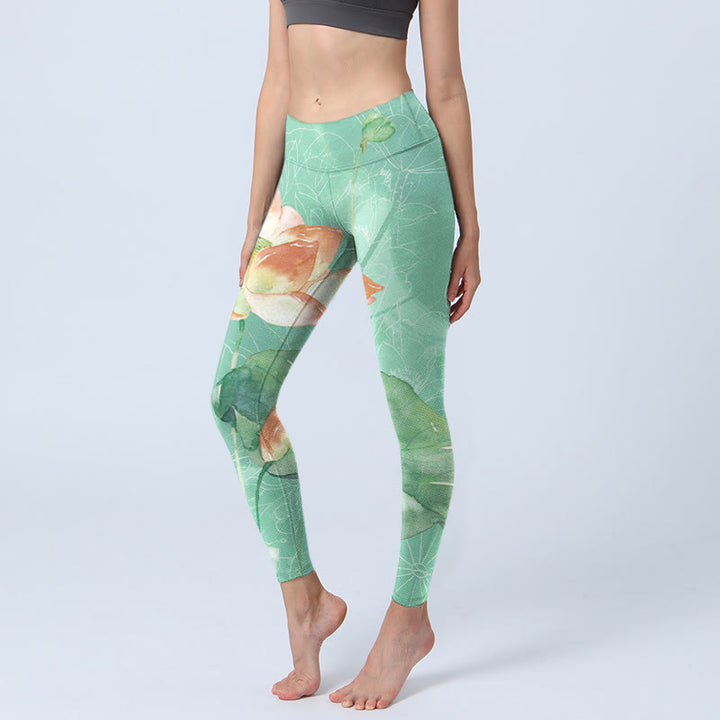 Leggings de sport à imprimé Buddha Stones Pantalon de yoga pour femme - Vert printemps moyen - US18，UK/AU22，EU50 (4XL) - image 1