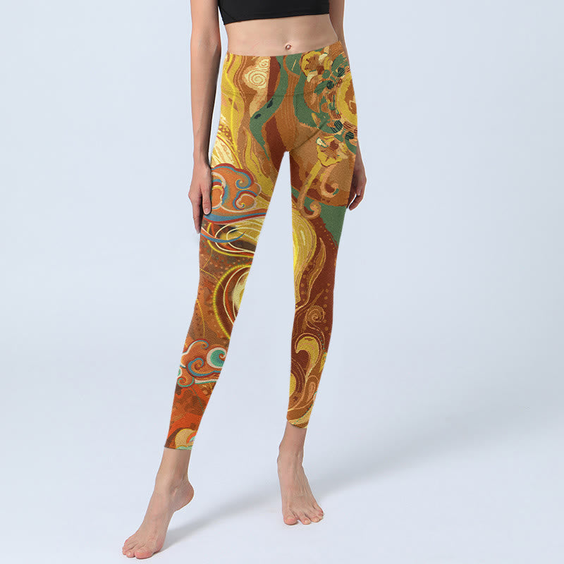 Leggings de sport à imprimé vagues de nuages ​​dorés de Buddha Stones Pantalon de yoga pour femme - image 6