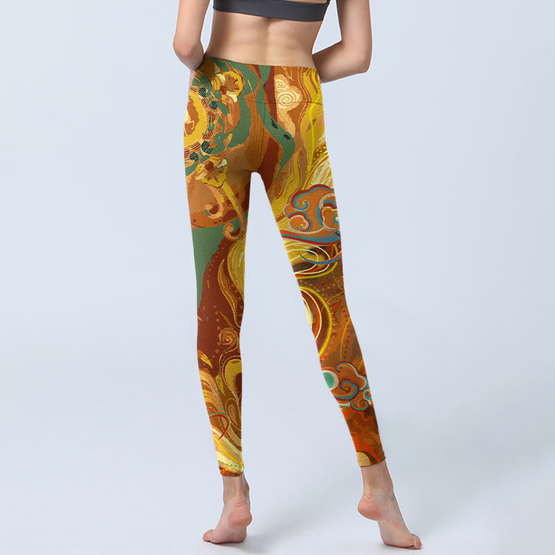 Leggings de sport à imprimé vagues de nuages ​​dorés de Buddha Stones Pantalon de yoga pour femme - image 6