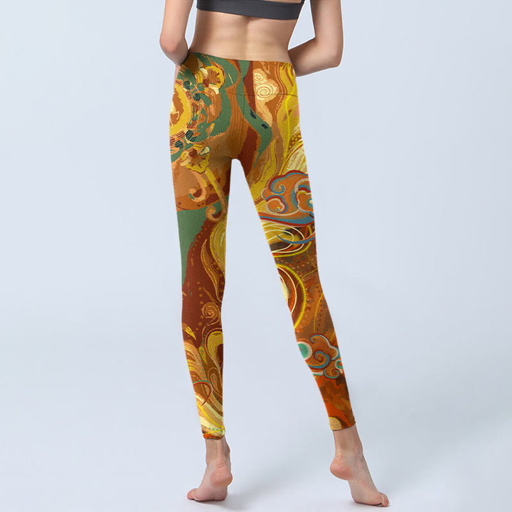 Leggings de sport à imprimé vagues de nuages ​​dorés de Buddha Stones Pantalon de yoga pour femme - image 6