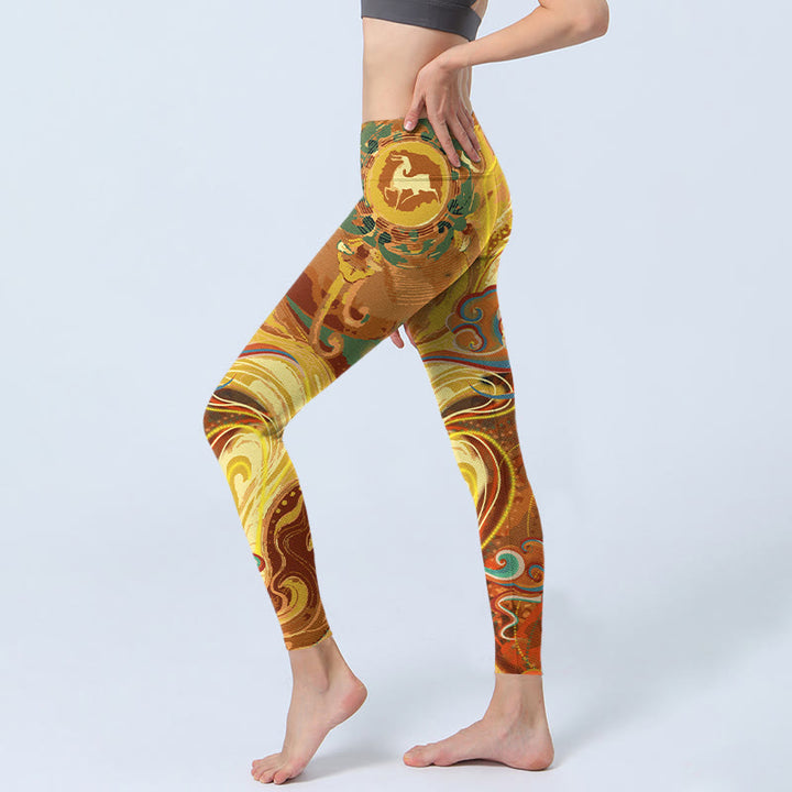 Leggings de sport à imprimé vagues de nuages ​​dorés de Buddha Stones Pantalon de yoga pour femme - image 3