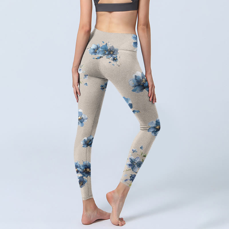 Pantalon de yoga pour femme avec leggings de gymnastique à fleurs bleu foncé Buddha Stones - image 5