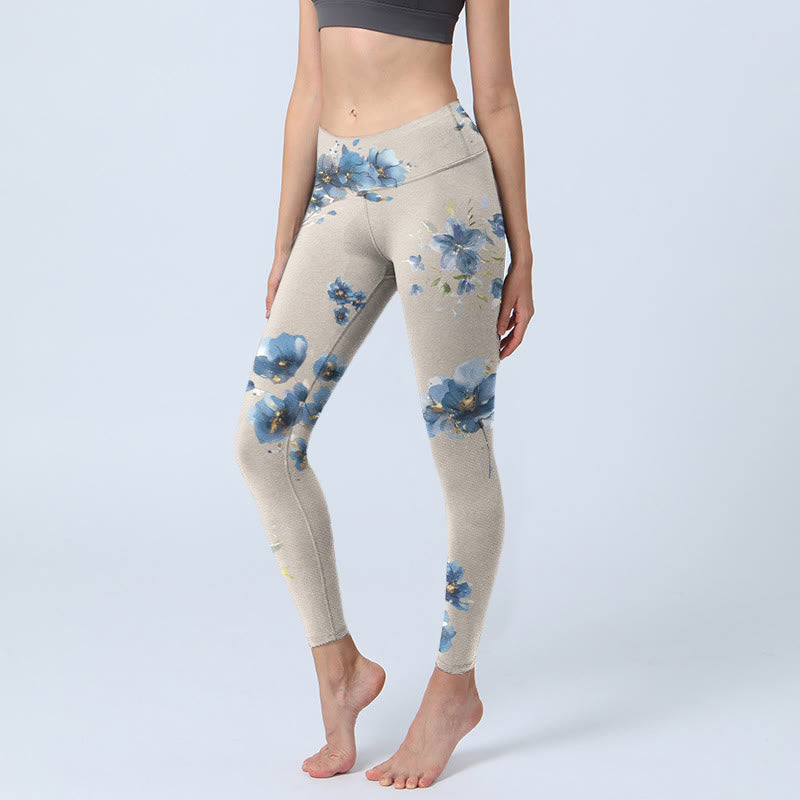 Pantalon de yoga pour femme avec leggings de gymnastique à fleurs bleu foncé Buddha Stones - Blé - US18，UK/AU22，EU50 (4XL) - image 1