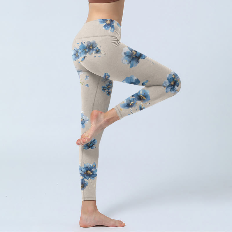 Pantalon de yoga pour femme avec leggings de gymnastique à fleurs bleu foncé Buddha Stones - image 4