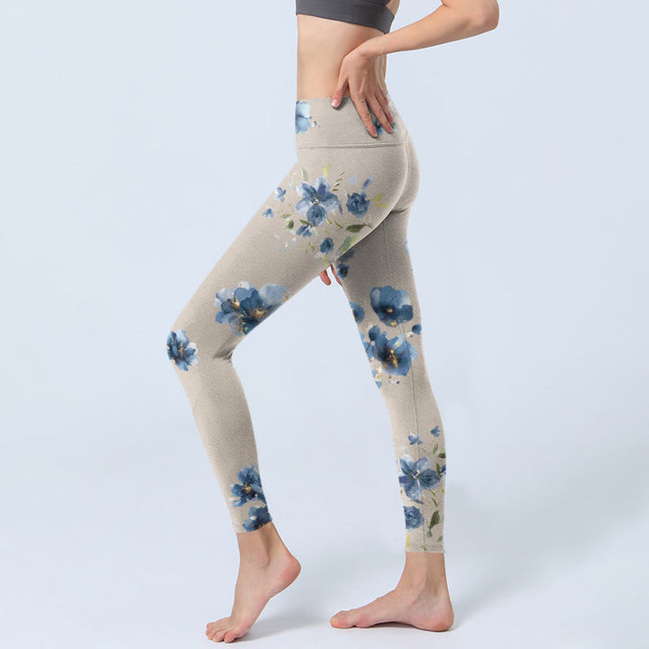 Pantalon de yoga pour femme avec leggings de gymnastique à fleurs bleu foncé Buddha Stones - image 3