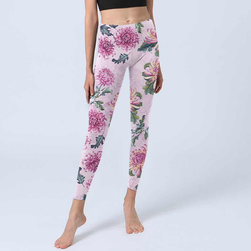 Pantalon de yoga pour femme avec leggings de gym et chrysanthème rose Buddha Stones - image 6