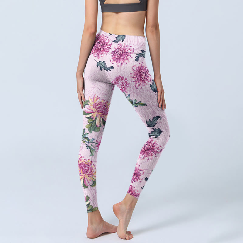 Pantalon de yoga pour femme avec leggings de gym et chrysanthème rose Buddha Stones - image 5