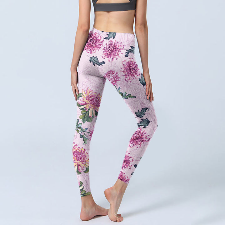 Pantalon de yoga pour femme avec leggings de gym et chrysanthème rose Buddha Stones - image 5