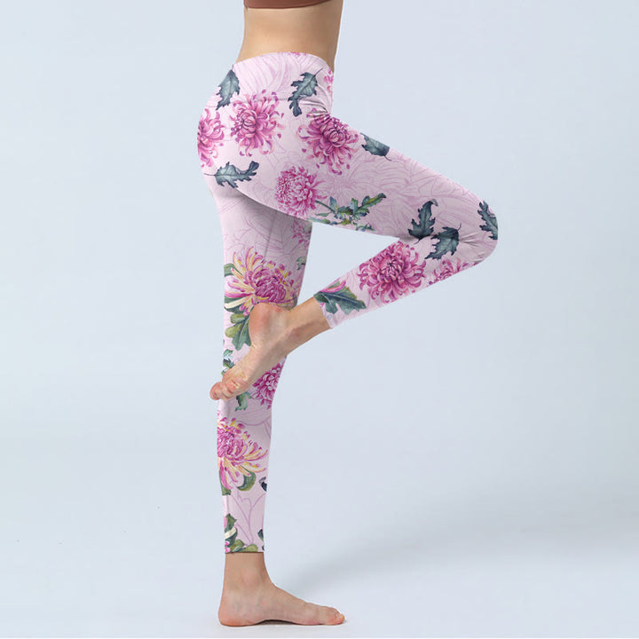Pantalon de yoga pour femme avec leggings de gym et chrysanthème rose Buddha Stones - image 4
