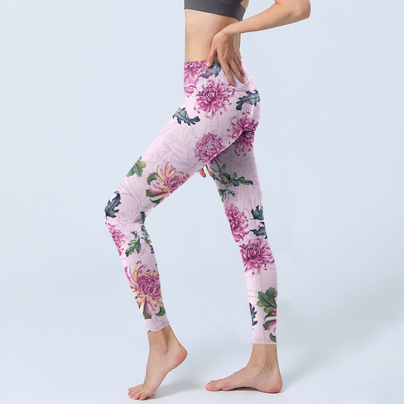 Pantalon de yoga pour femme avec leggings de gym et chrysanthème rose Buddha Stones - image 3