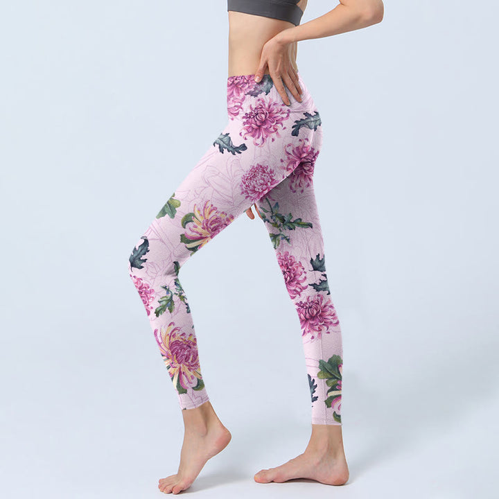 Pantalon de yoga pour femme avec leggings de gym et chrysanthème rose Buddha Stones - image 3