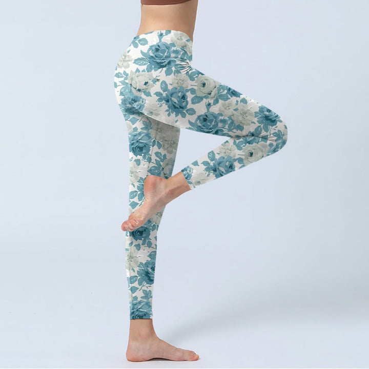 Pantalon de yoga pour femme avec leggings de gymnastique et fleurs vertes et blanches Buddha Stones - image 4