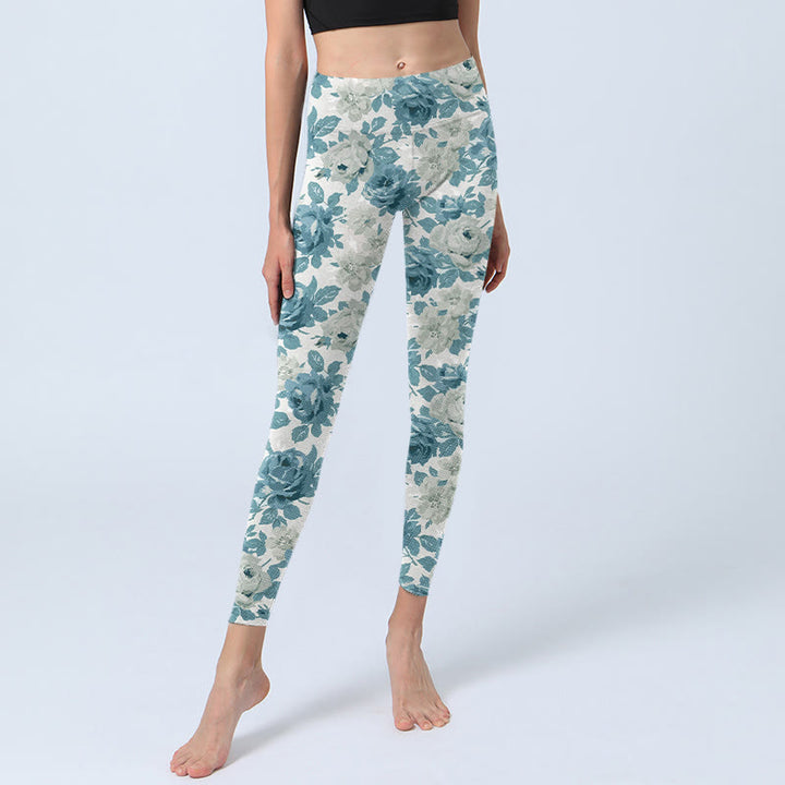 Pantalon de yoga pour femme avec leggings de gymnastique et fleurs vertes et blanches Buddha Stones - image 6