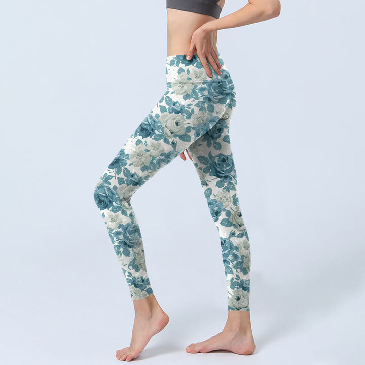 Pantalon de yoga pour femme avec leggings de gymnastique et fleurs vertes et blanches Buddha Stones - image 3