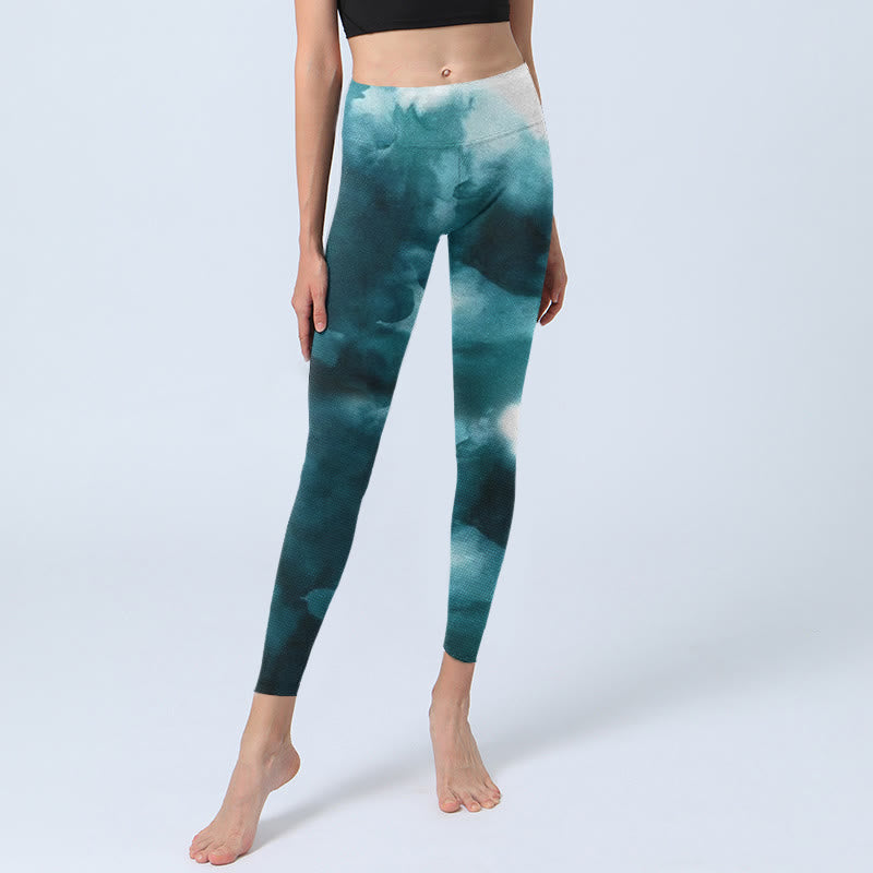 Pantalon de yoga pour femme avec leggings de gymnastique et nuages ​​vert foncé Buddha Stones - image 6