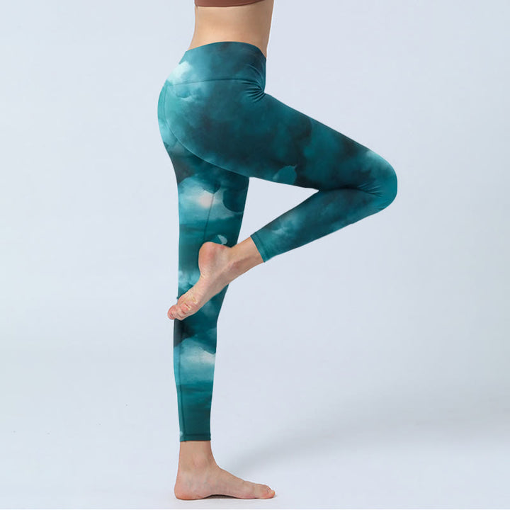 Pantalon de yoga pour femme avec leggings de gymnastique et nuages ​​vert foncé Buddha Stones - image 3