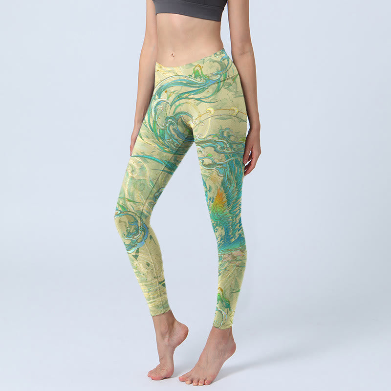 Pantalon de yoga pour femme Buddha Stones Blue-green Phoenix Gym Leggings - VertJaune - US18，UK/AU22，EU50 (4XL) - image 1