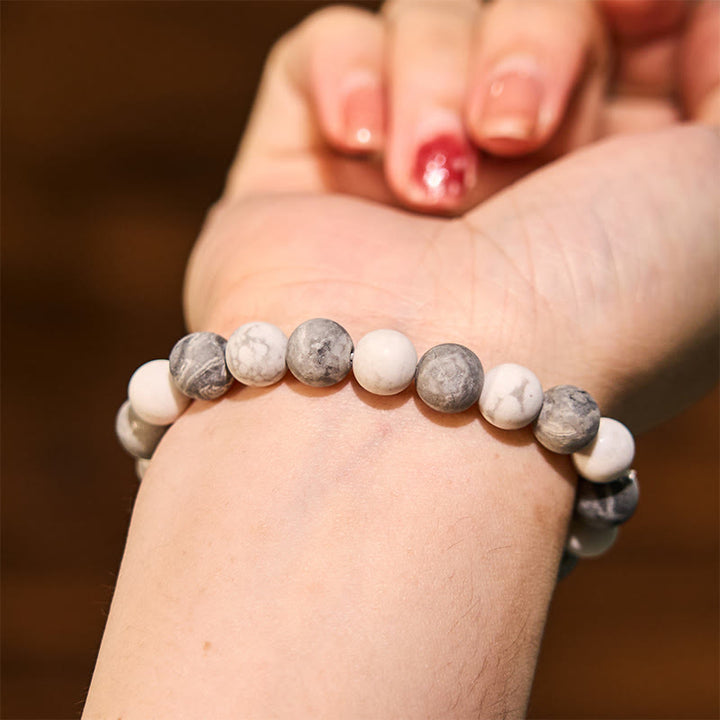 Bracelet Courage en Jaspe Picasso Blanc Turquoise Buddha Stones - image 2