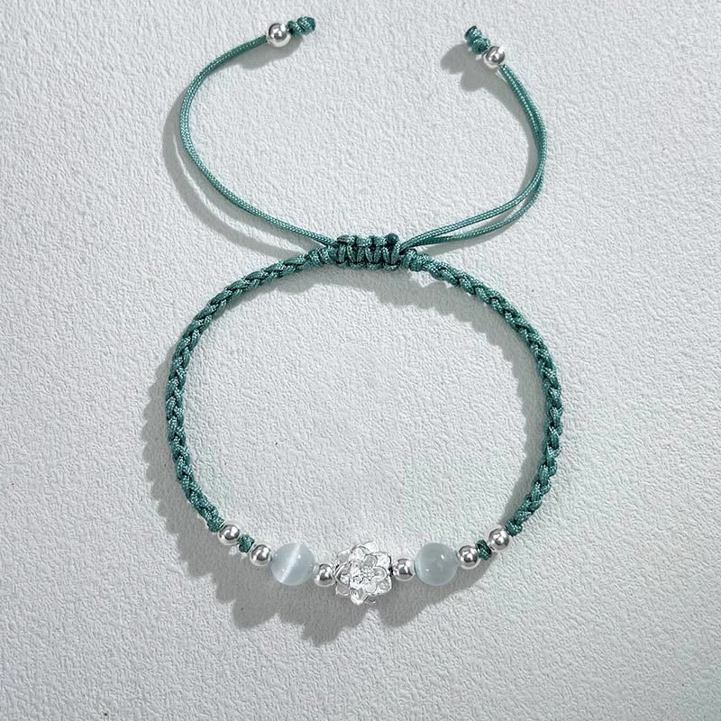 Bracelet de protection en argent sterling 999 avec perles œil de chat et lotus Buddha Stones
