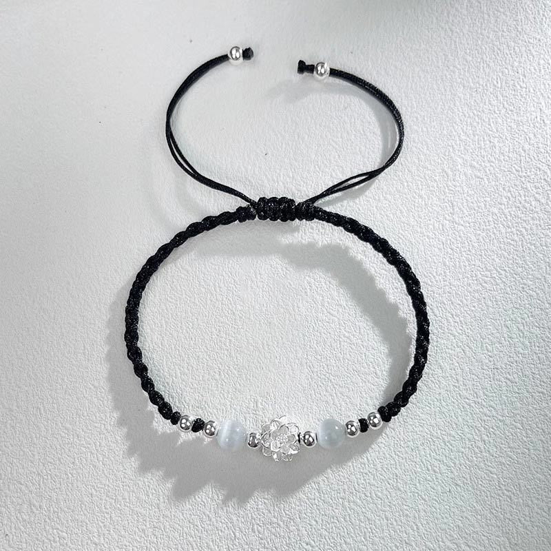 Bracelet de protection en argent sterling 999 avec perles œil de chat et lotus Buddha Stones