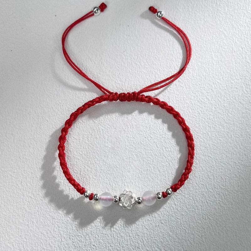 Bracelet de protection en argent sterling 999 avec perles œil de chat et lotus Buddha Stones - Rouge Lotus (Tour de poignet 15-18 cm) - image 9