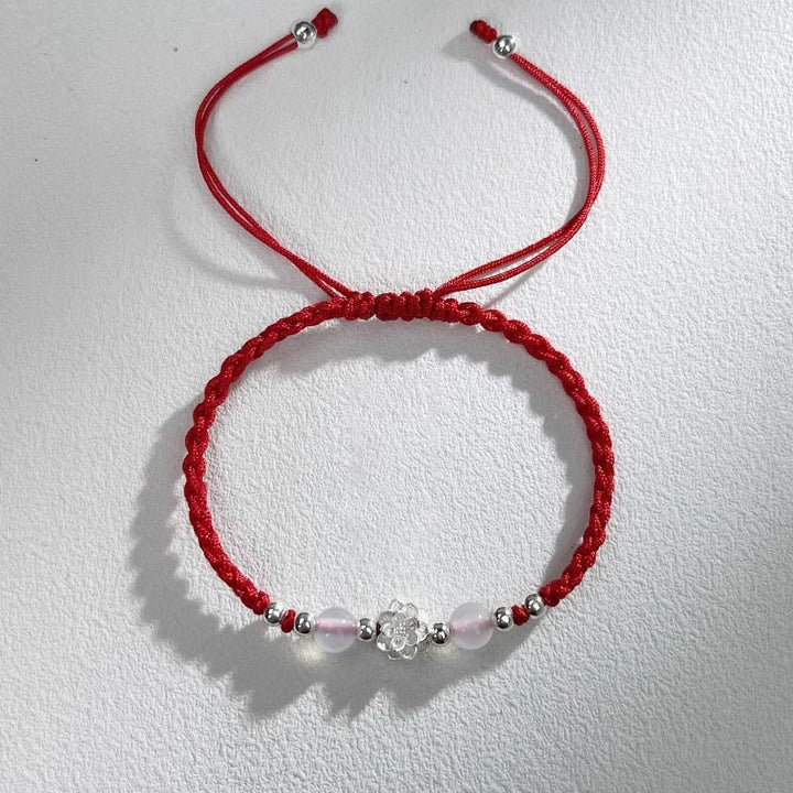 Bracelet de protection en argent sterling 999 avec perles œil de chat et lotus Buddha Stones - Rouge Lotus (Tour de poignet 15-18 cm) - image 9
