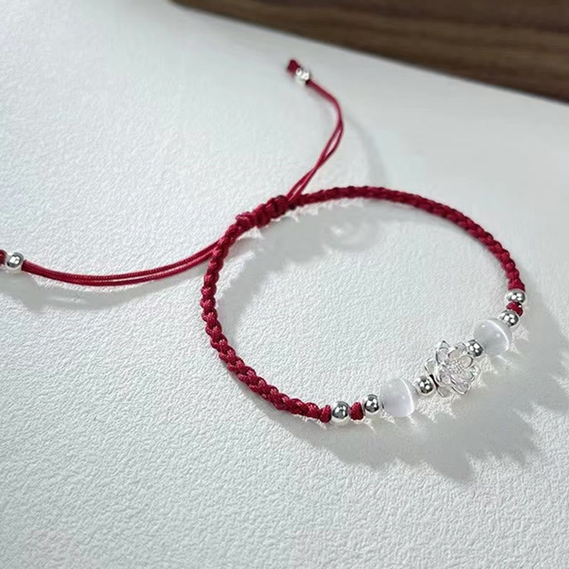 Bracelet de protection en argent sterling 999 avec perles œil de chat et lotus Buddha Stones