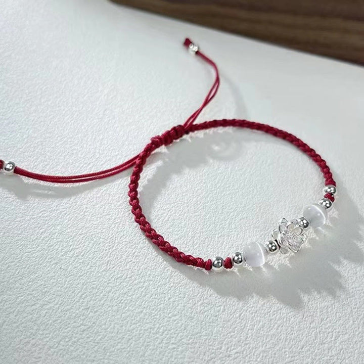 Bracelet de protection en argent sterling 999 avec perles œil de chat et lotus Buddha Stones