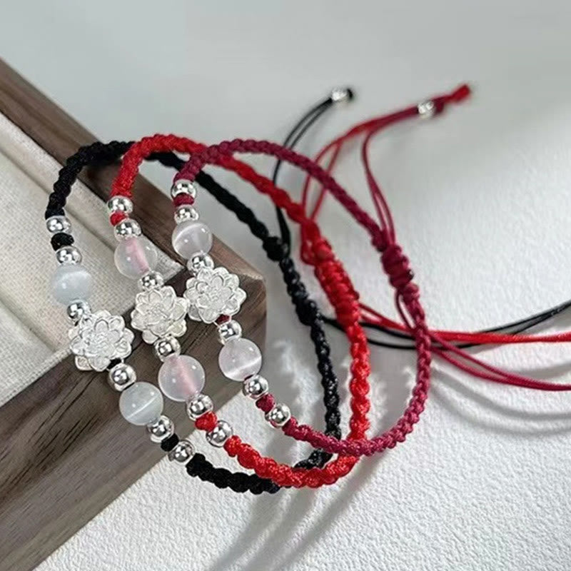 Bracelet de protection en argent sterling 999 avec perles œil de chat et lotus Buddha Stones