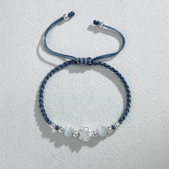 Bracelet de protection en argent sterling 999 avec perles œil de chat et lotus Buddha Stones