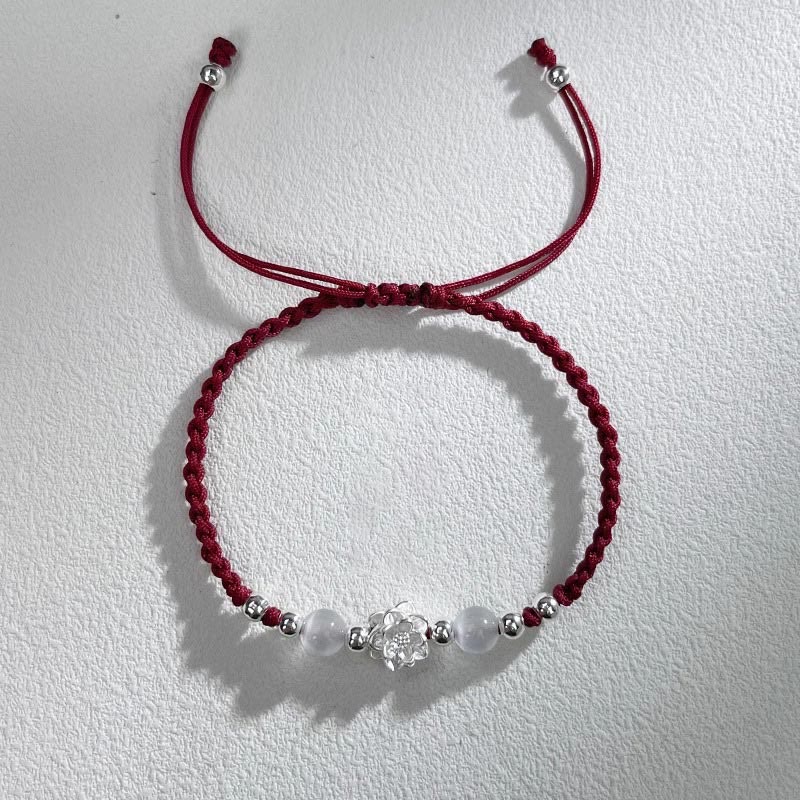 Bracelet de protection en argent sterling 999 avec perles œil de chat et lotus Buddha Stones - Lotus Rouge Foncé (Tour de poignet 15-18 cm) - image 10