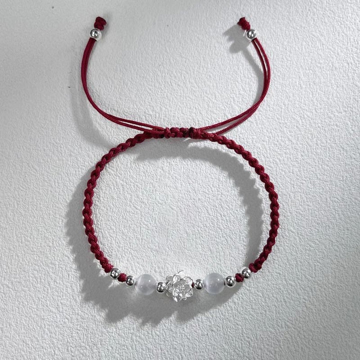 Bracelet de protection en argent sterling 999 avec perles œil de chat et lotus Buddha Stones - Lotus Rouge Foncé (Tour de poignet 15-18 cm) - image 10