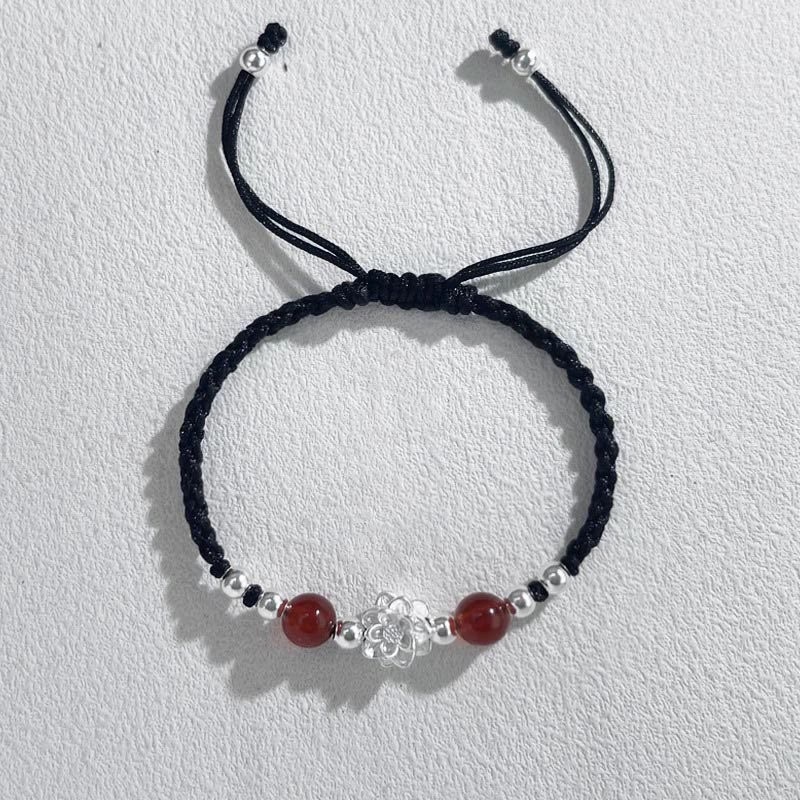 Bracelet de protection en argent sterling 999 avec perles œil de chat et lotus Buddha Stones - Bracelet Lotus Rouge Perle Noire (Tour de poignet 15-18 cm) - image 8
