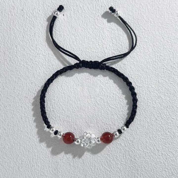Bracelet de protection en argent sterling 999 avec perles œil de chat et lotus Buddha Stones - Bracelet Lotus Rouge Perle Noire (Tour de poignet 15-18 cm) - image 8