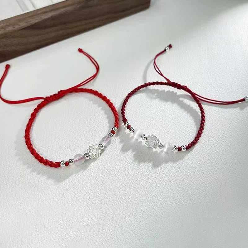 Bracelet de protection en argent sterling 999 avec perles œil de chat et lotus Buddha Stones