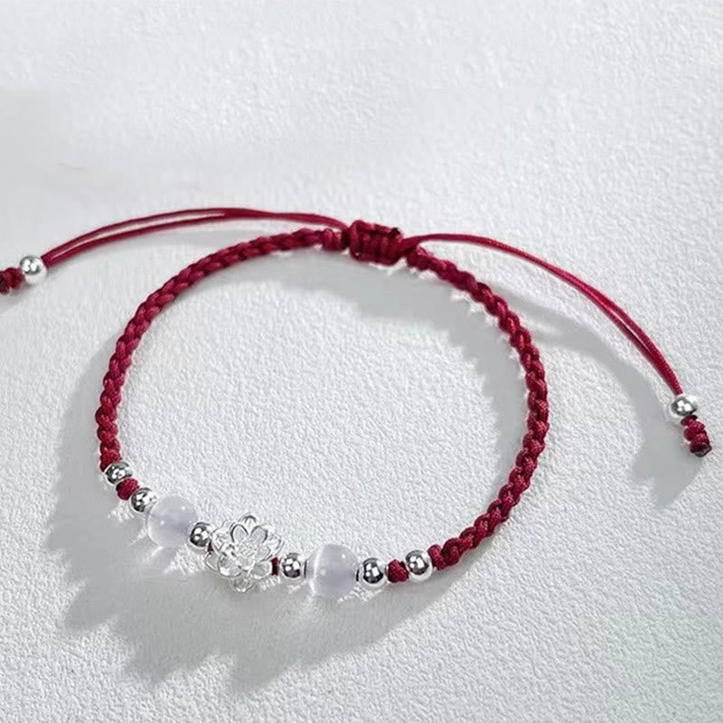 Bracelet de protection en argent sterling 999 avec perles œil de chat et lotus Buddha Stones
