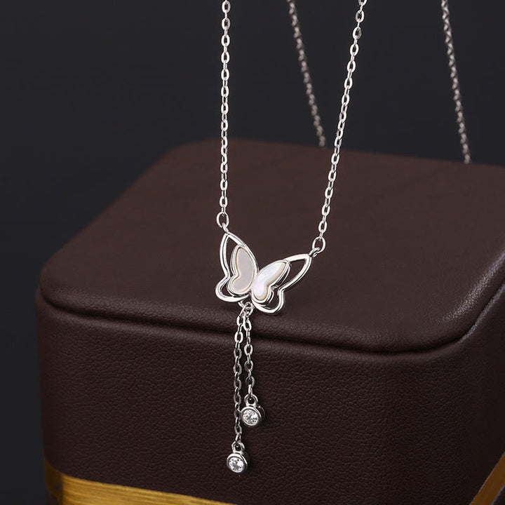 Collier pendentif papillon calme en argent sterling 999 avec pierre Tridacna de Buddha Stones