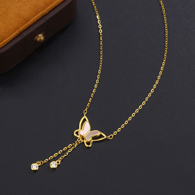 Collier pendentif papillon calme en argent sterling 999 avec pierre Tridacna de Buddha Stones