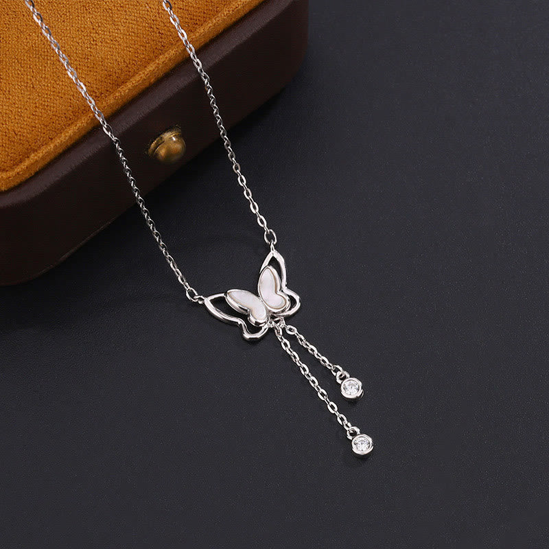 Collier pendentif papillon calme en argent sterling 999 avec pierre Tridacna de Buddha Stones