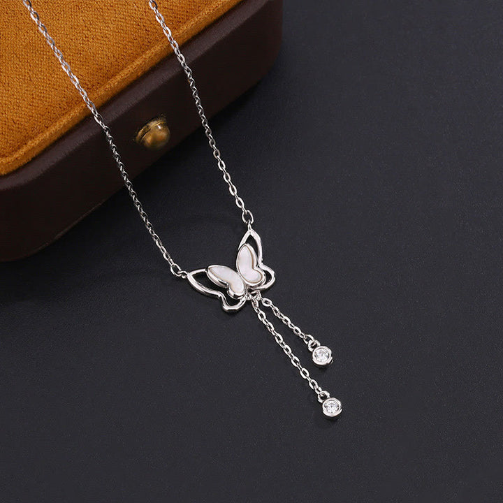 Collier pendentif papillon calme en argent sterling 999 avec pierre Tridacna de Buddha Stones