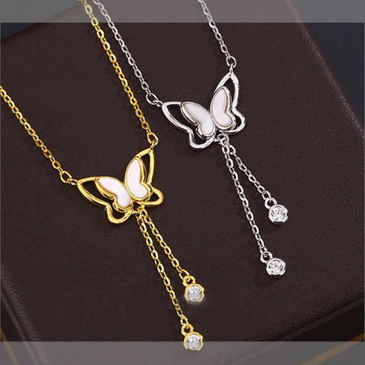 Collier pendentif papillon calme en argent sterling 999 avec pierre Tridacna de Buddha Stones