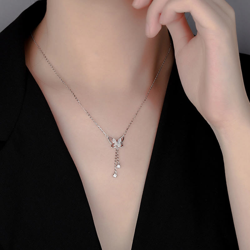 Collier pendentif papillon calme en argent sterling 999 avec pierre Tridacna de Buddha Stones