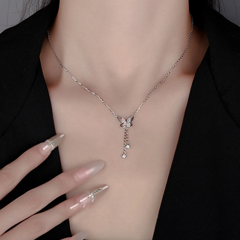Collier pendentif papillon calme en argent sterling 999 avec pierre Tridacna de Buddha Stones