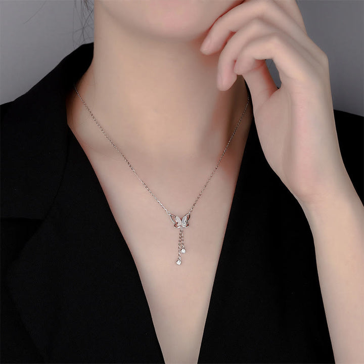 Collier pendentif papillon calme en argent sterling 999 avec pierre Tridacna de Buddha Stones